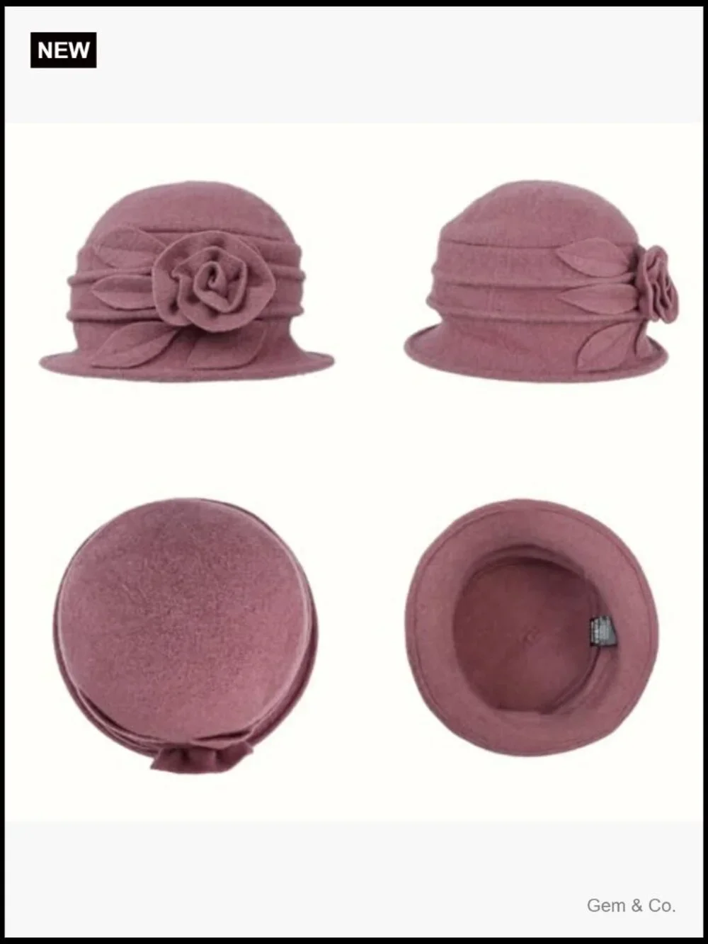 Vintage Wool Cloche Bucket Hat with Elegant Flower